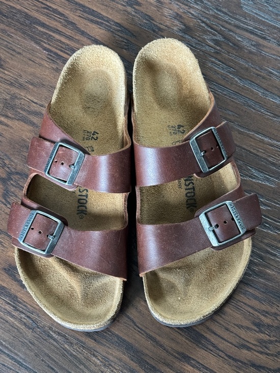 Birkenstock Brown Leather Two-Strap Men's Sandals, Sz 9, Like New - Picture 4 of 16